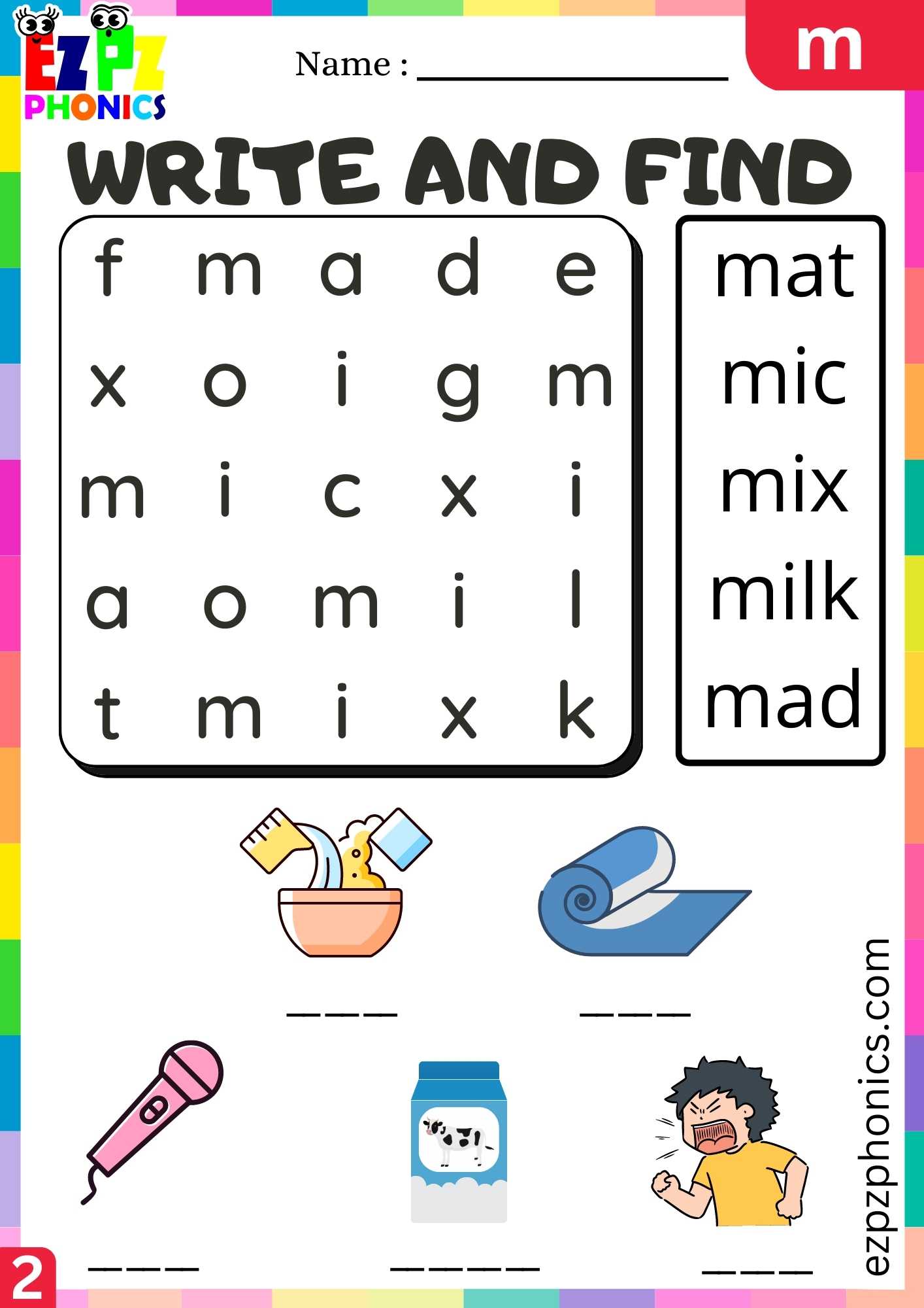 Group2 Letter M Write And Find Beginning Sounds Worksheet